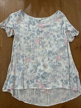 Lucky Brand Women's Cream Floral Short Sleeve Blouse